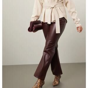 Marissa Web Brown Faux Leather Kick Flare Pants Size 14 Slimming Career $325